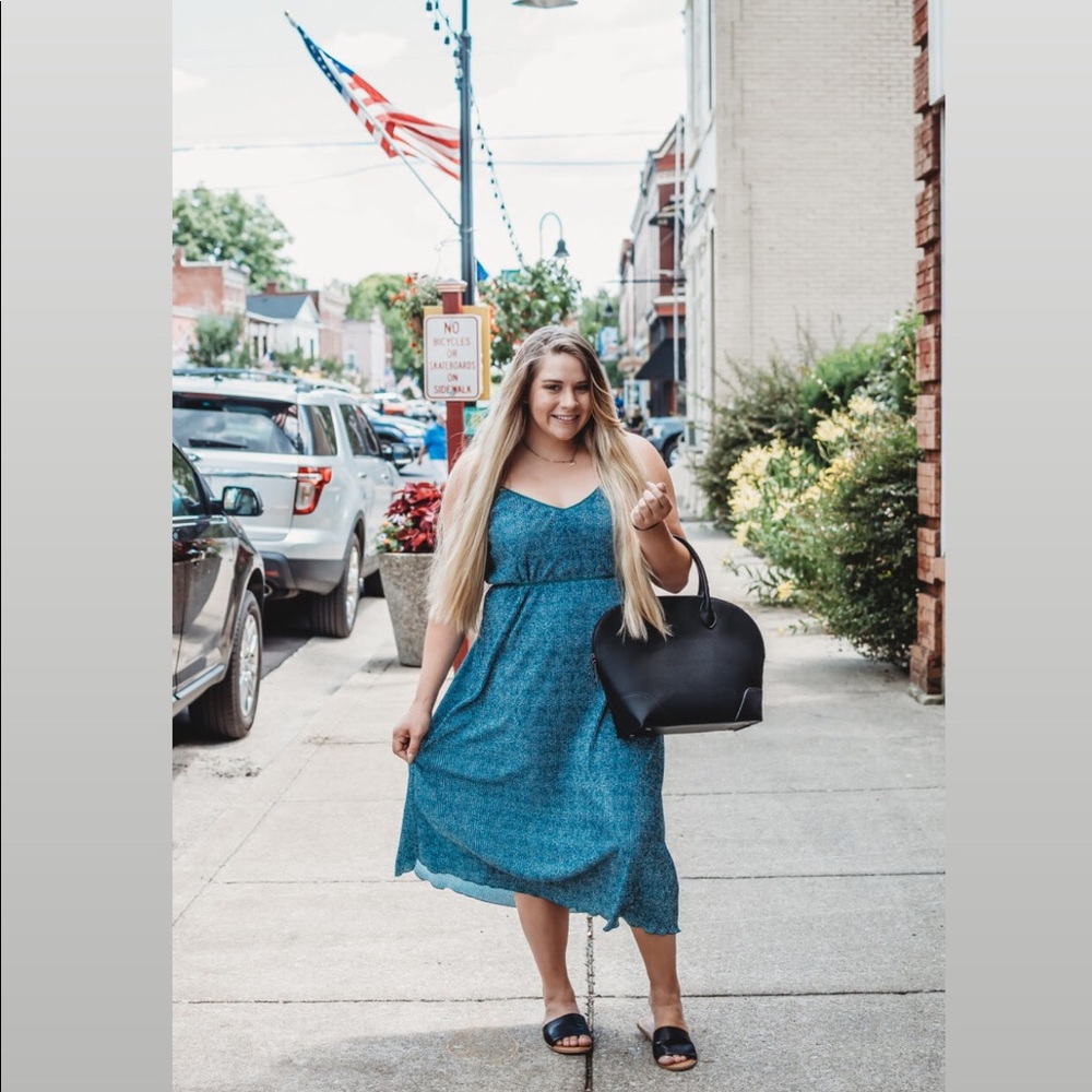 Teal/White spec Spaghetti Strap Dress